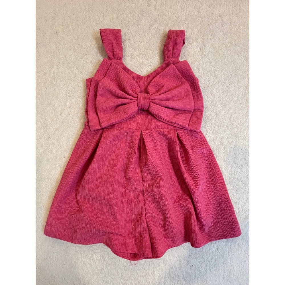 Bonnie Jean Girls Pink Bow Front Romper Size 5 Textured Sleeveless One Piece